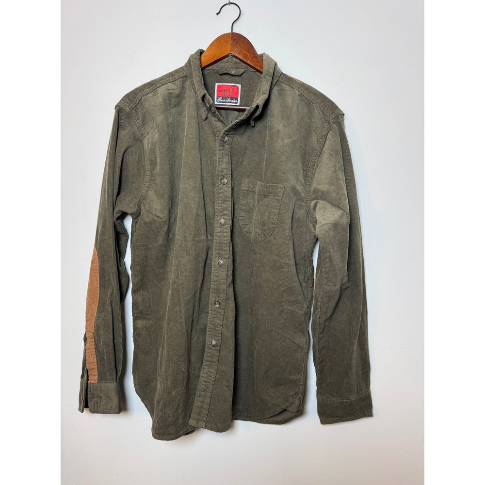 Guardhunter Mens Olive Green Corduroy Button Down Shirt Elbow‎ Patches Medium